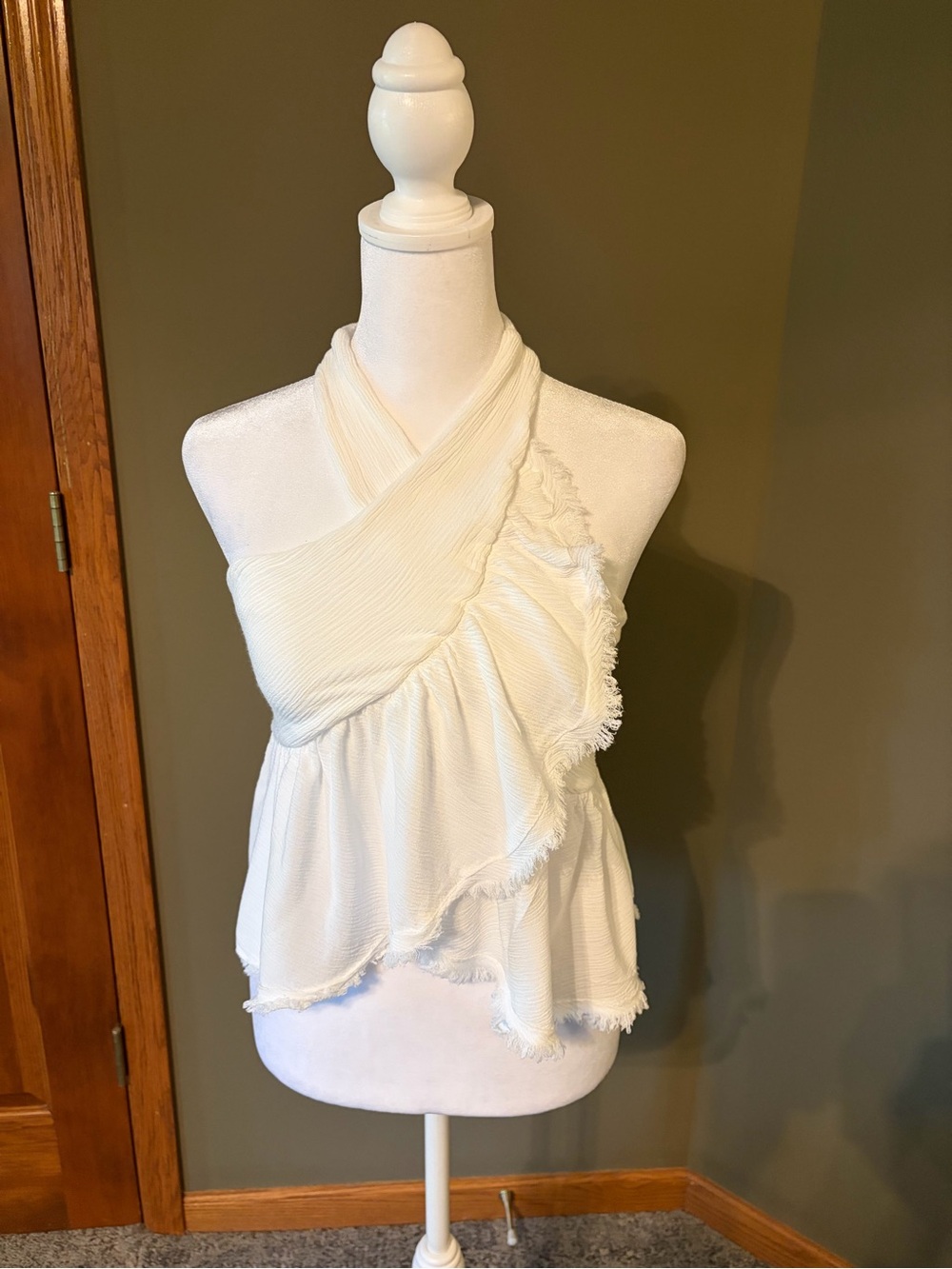 Free People Ivory Ruffled Sleeveless Halter Top